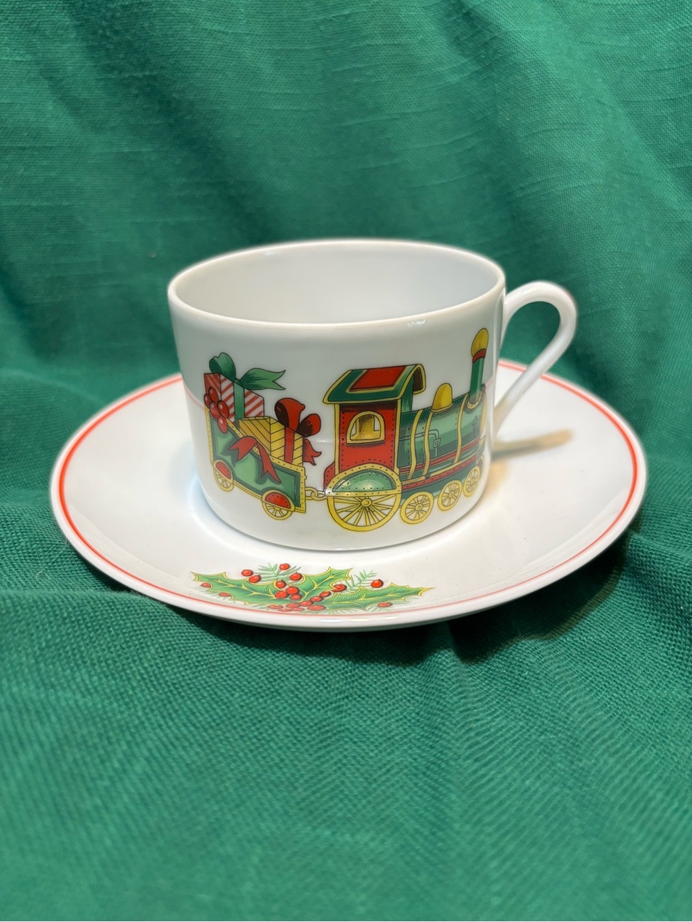 Vista Alegre Christmas Magic Cup and Saucer with Train Pulling Gifts